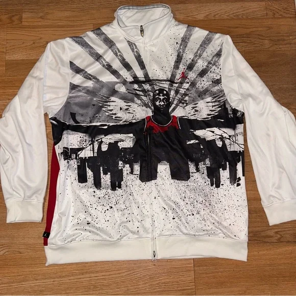 Mens Rare Michael Jordan Wings Poster Full Body White Track Suit 